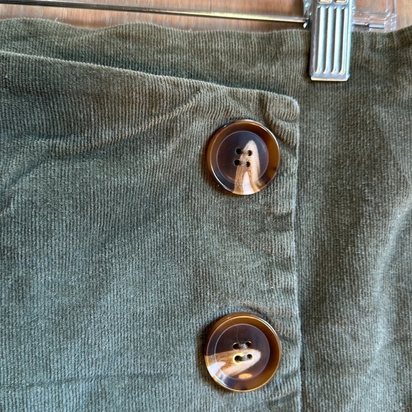 Cute altar’d state sage green corduroy faux wrap skirt with huge brown buttons! - Picture 2 of 6